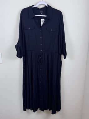 TORRID Black Challis Midi Shirt Dress Drawstring Business NWT / Women's Plus 2X